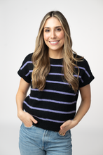 Load image into Gallery viewer, Striped Sweater Top - Black and Purple