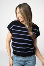 Load image into Gallery viewer, Striped Sweater Top - Black and Purple