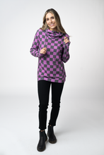 Load image into Gallery viewer, Ashley Hoodie - Black and Purple Checkers
