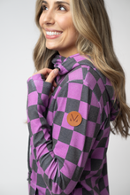 Load image into Gallery viewer, Ashley Hoodie - Black and Purple Checkers