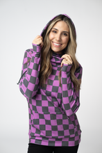 Load image into Gallery viewer, Ashley Hoodie - Black and Purple Checkers