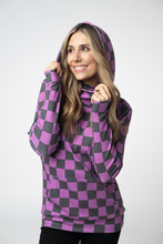 Load image into Gallery viewer, Ashley Hoodie - Black and Purple Checkers