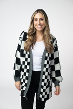 Load image into Gallery viewer, Long Checkered Pocket Cardigan - Black and White