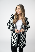Load image into Gallery viewer, Long Checkered Pocket Cardigan - Black and White