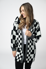 Load image into Gallery viewer, Long Checkered Pocket Cardigan - Black and White