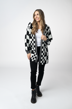 Load image into Gallery viewer, Long Checkered Pocket Cardigan - Black and White