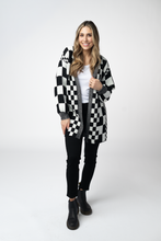 Load image into Gallery viewer, Long Checkered Pocket Cardigan - Black and White