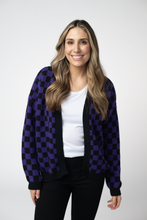Load image into Gallery viewer, Micro Checkered Cardigan - Black and Purple