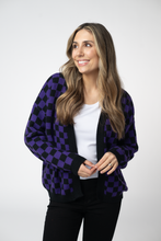 Load image into Gallery viewer, Micro Checkered Cardigan - Black and Purple