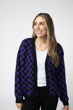 Load image into Gallery viewer, Micro Checkered Cardigan - Black and Purple