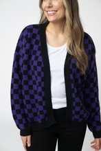 Load image into Gallery viewer, Micro Checkered Cardigan - Black and Purple
