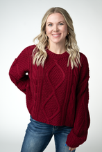 Load image into Gallery viewer, Cable Knit Sweater - Cranberry