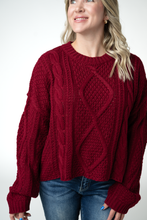 Load image into Gallery viewer, Cable Knit Sweater - Cranberry