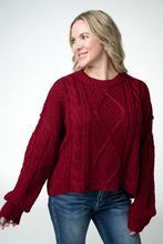 Load image into Gallery viewer, Cable Knit Sweater - Cranberry