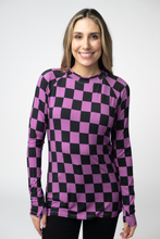 Load image into Gallery viewer, Blair Long Sleeve Top - Black and Purple Checkers