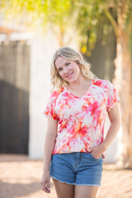 Load image into Gallery viewer, Raelynn V-Neck Top - Sunset Tropical Floral