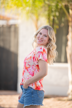 Load image into Gallery viewer, Raelynn V-Neck Top - Sunset Tropical Floral