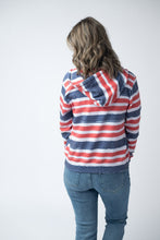 Load image into Gallery viewer, Fullzip Hoodie - Striped Red, White, and Micro Blue Stars