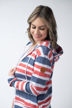 Load image into Gallery viewer, Fullzip Hoodie - Striped Red, White, and Micro Blue Stars
