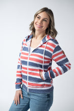 Load image into Gallery viewer, Fullzip Hoodie - Striped Red, White, and Micro Blue Stars