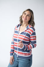 Load image into Gallery viewer, Fullzip Hoodie - Striped Red, White, and Micro Blue Stars