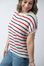 Load image into Gallery viewer, Red, White, and Blue Stripes Open Knit Top