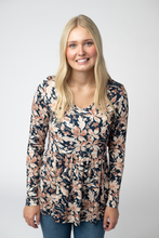 Load image into Gallery viewer, Long Sleeve Sarah Ruffle Top - Navy Autumn Petals