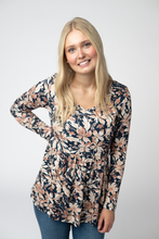 Load image into Gallery viewer, Long Sleeve Sarah Ruffle Top - Navy Autumn Petals