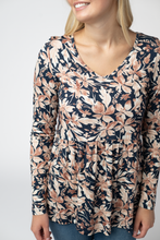 Load image into Gallery viewer, Long Sleeve Sarah Ruffle Top - Navy Autumn Petals