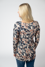 Load image into Gallery viewer, Long Sleeve Sarah Ruffle Top - Navy Autumn Petals
