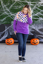 Load image into Gallery viewer, Natalie Pullover - Checkered Bats and Purple