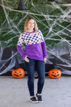 Load image into Gallery viewer, Natalie Pullover - Checkered Bats and Purple