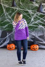 Load image into Gallery viewer, Natalie Pullover - Checkered Bats and Purple