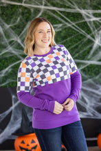Load image into Gallery viewer, Natalie Pullover - Checkered Bats and Purple