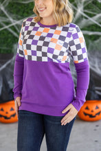 Load image into Gallery viewer, Natalie Pullover - Checkered Bats and Purple