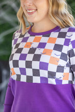 Load image into Gallery viewer, Natalie Pullover - Checkered Bats and Purple