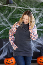 Load image into Gallery viewer, Zoey ZipCowl Sweatshirt -Trick-or-Treat Checkered and Charcoal