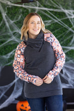 Load image into Gallery viewer, Zoey ZipCowl Sweatshirt -Trick-or-Treat Checkered and Charcoal