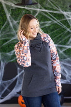 Load image into Gallery viewer, Zoey ZipCowl Sweatshirt -Trick-or-Treat Checkered and Charcoal