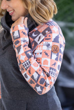 Load image into Gallery viewer, Zoey ZipCowl Sweatshirt -Trick-or-Treat Checkered and Charcoal