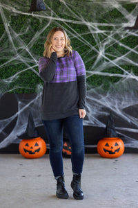 Natalie Pullover - Purple Plaid and Charcoal