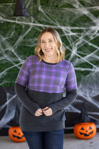 Natalie Pullover - Purple Plaid and Charcoal