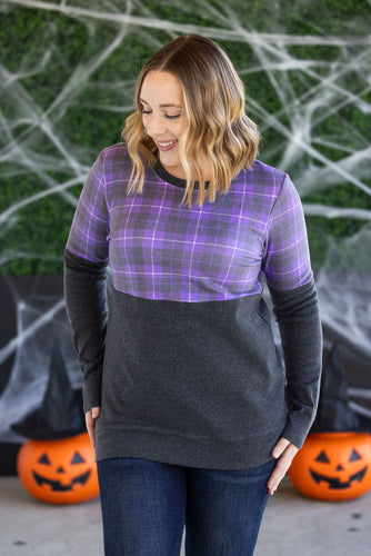Natalie Pullover - Purple Plaid and Charcoal