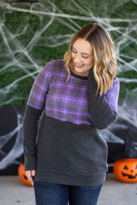 Natalie Pullover - Purple Plaid and Charcoal