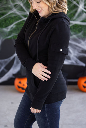 Pixie Pocket Halfzip Hoodie - Black