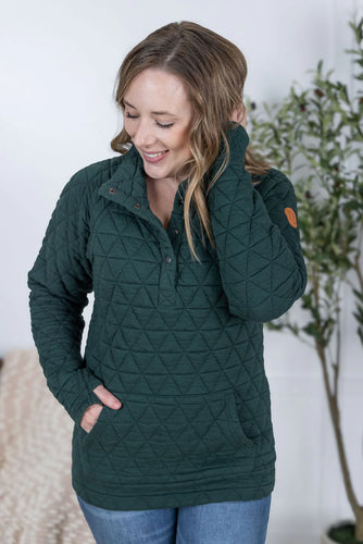Geometric Button Snap Pullover - Hunter Green