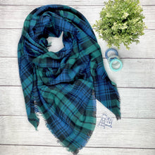 Load image into Gallery viewer, Blanket Scarf - Green and Navy Plaid
