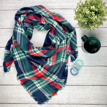 Load image into Gallery viewer, Blanket Scarf - Blue, Red and Green Plaid