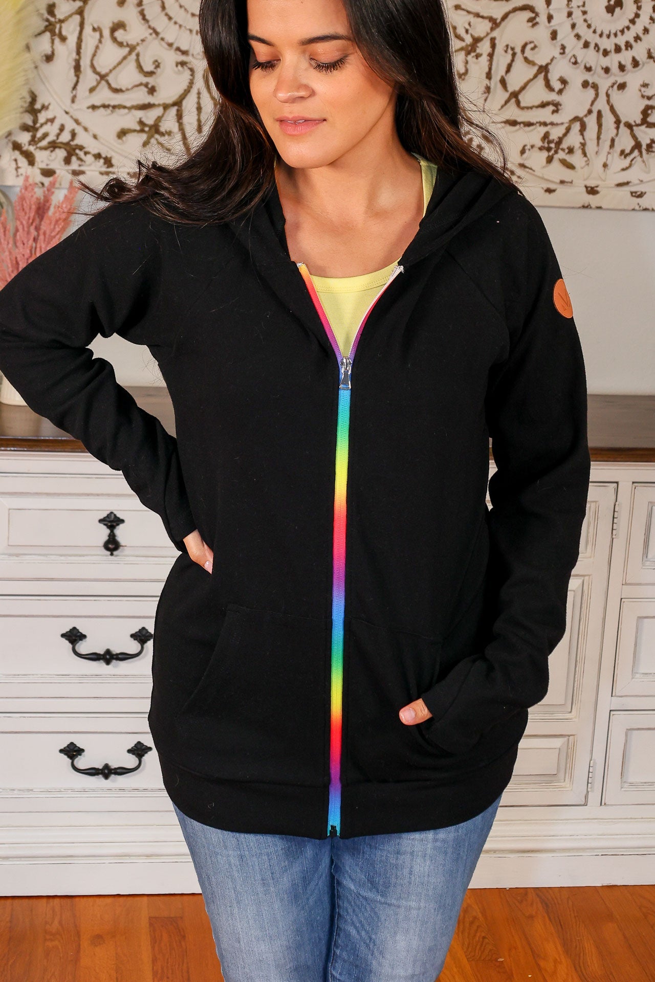 FullZip Hoodie - Black Rainbow Zipper