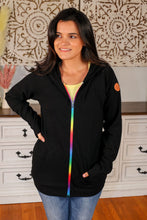 Load image into Gallery viewer, FullZip Hoodie - Black Rainbow Zipper